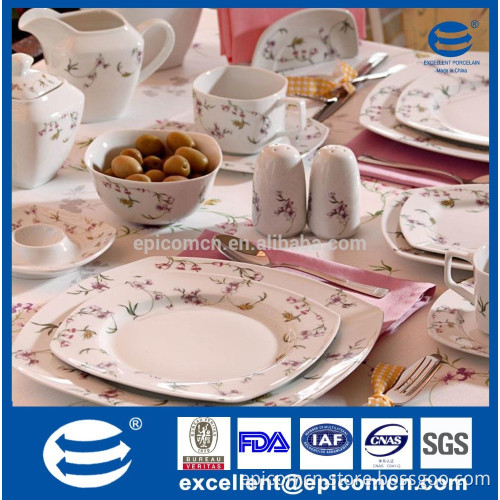 luxury fine bone china square Turkish porcelain dinnerware sets with royal, elegent design for 4 person, with flowers coated